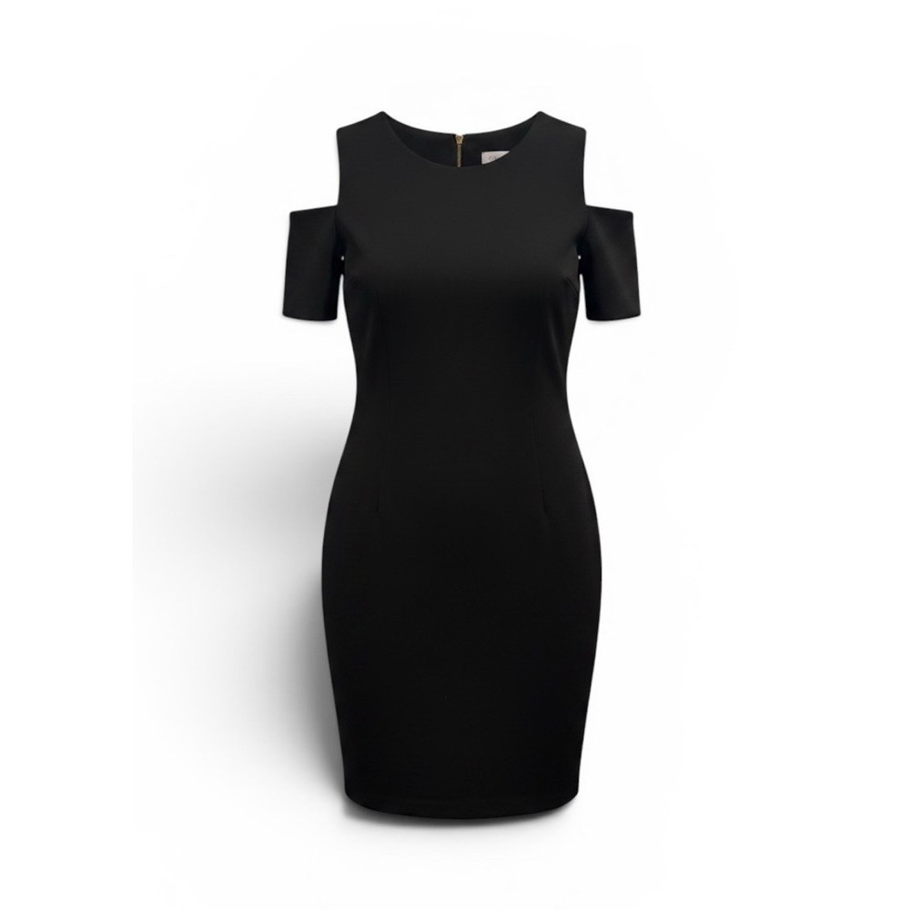 Calvin Klein Cold Shoulder Scuba Sheath Dress Sz 6 Black MSRP $134.00